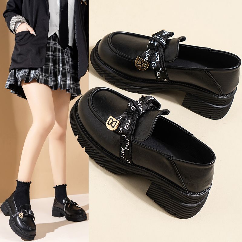 Englischer Stil Kleine Damenschuhe Schwarze Arbeitslederschuhe_voghion.com