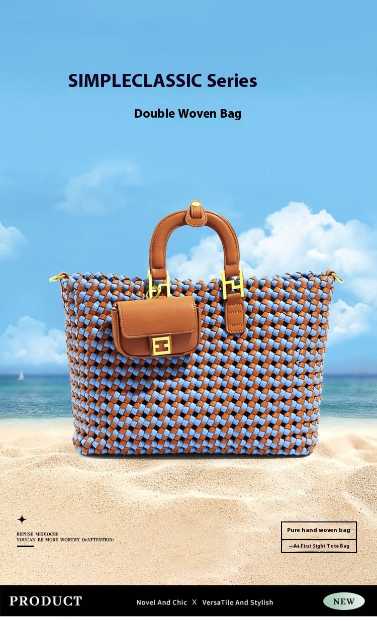 Håndvesker til kvinner, nye sommervevde handlevesker, enkle, uformelle skuldervesker, fasjonable og allsidige mor-og-barn-vesker, myntvesker._voghion.com