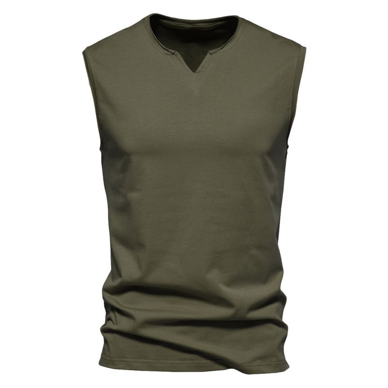 Unschlagbare Qualität Trendy Sommer Neue Mode Henry Oen Kragen Reine Baumwolle Ärmelloses T-Shirt männer Einfarbig Große Elastische Kleine Tank_voghion.com