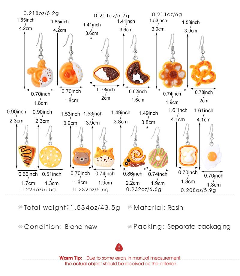 1 Set 1 Pair Cute Saturday Donuts Poached Egg Stoving Varnish Plastic Resin Drop Earrings_voghion.com