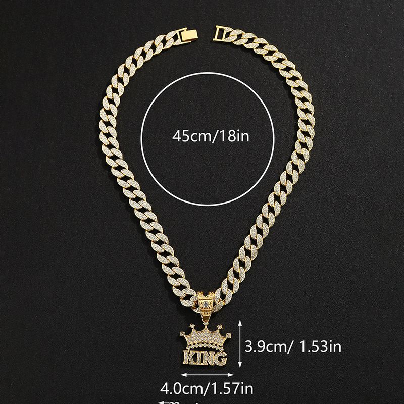 Herrhalsband hip hop hel diamant krona bokstav KING hänge street trend cool legering halsband tillbehör herr_voghion.com