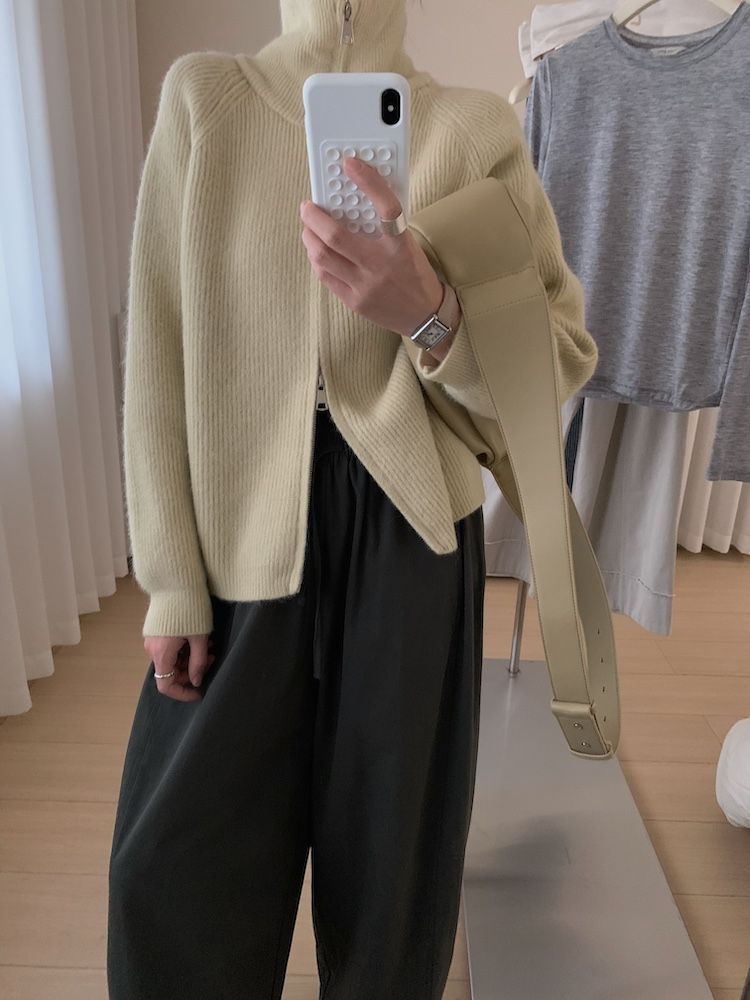 Herbst und Winter dicke doppelköpfige Reißverschluss High Neck Pullover Stehkragen Wolljacke_voghion.com