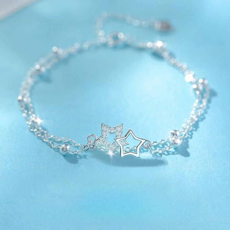 【Original Factory】Full Body S Silver Non-Fading Double Layer Star Bracelet Light Luxury Niche Design High-End Feel_voghion.com