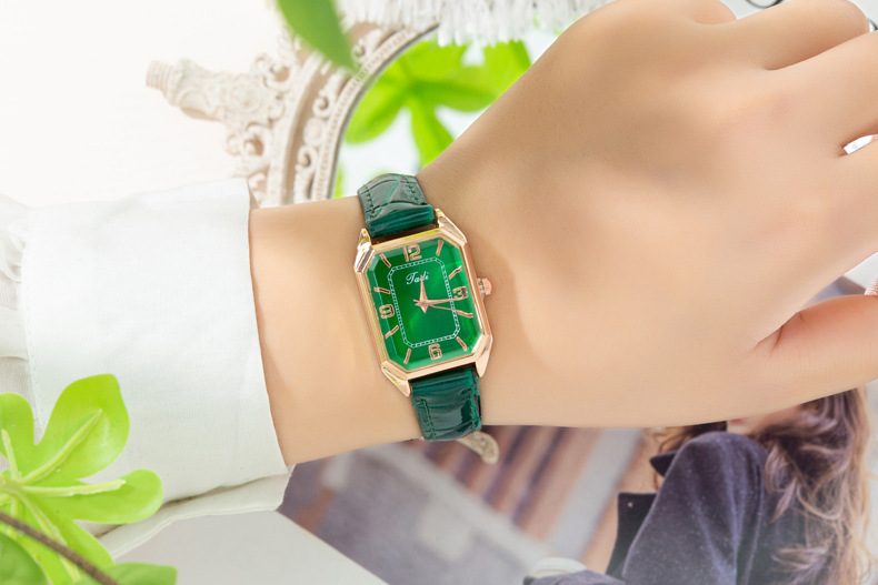 Fashionable square digital with women's leather strap and quartz watch_voghion.com