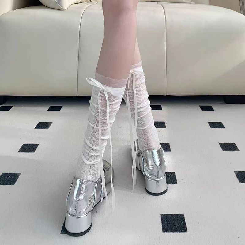 fine Bow Children's Lace Mesh Calf Padded Socks Women's Spring And Summer Models_voghion.com