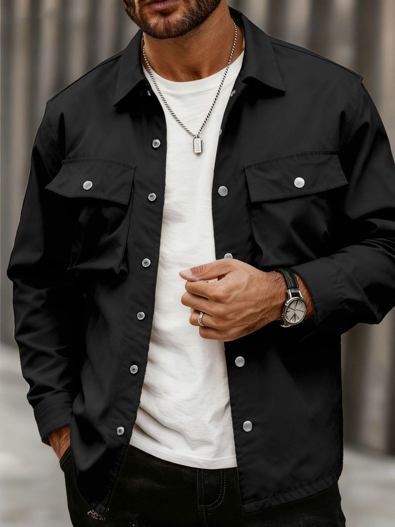 Men’s Slim-Fit Work Jacket – Multi-Pocket Utility Coat With Stand Collar, Stylish & Versatile (Khaki/Navy/Black/Light Blue, S-XXXL)_voghion.com