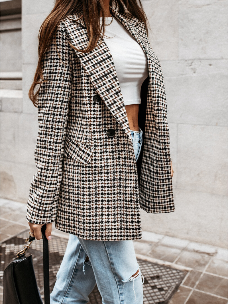 Blazer scozzese popolare per abbigliamento femminile_voghion.com