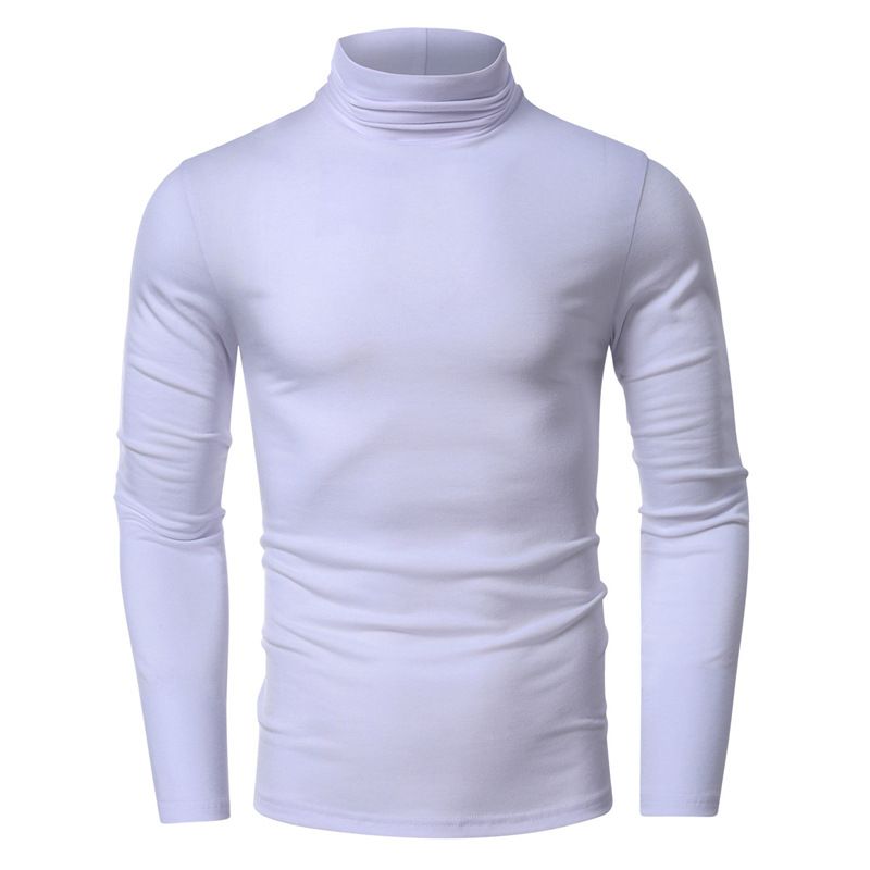 Herren-T-Shirt mit hohem Halsausschnitt und schmaler Passform, langärmliges Thermo-Basishemd aus weichem, gebürstetem Polyester, einfarbig, lässiges Oberteil für alle Jahreszeiten_voghion.com