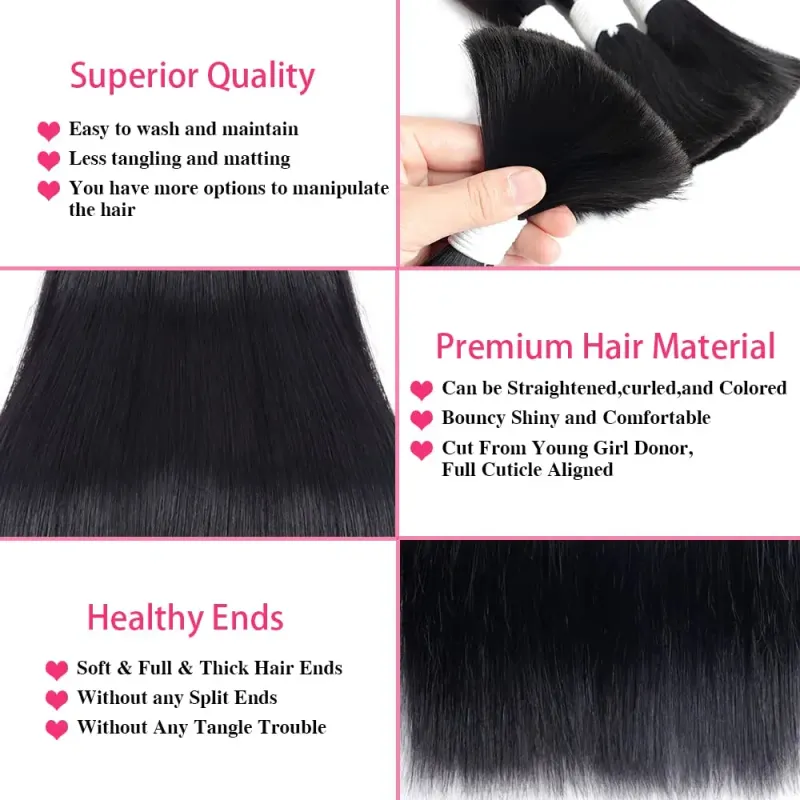 Straight Human Hair Extensions Natural Black Remy Hair Bulk No Weft Raw Salon Extension_voghion.com
