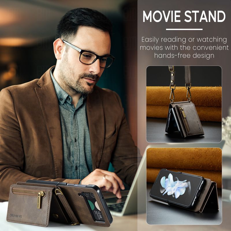 Custodia per telefono con cerniera a tracolla serie M5 per Samsung Z Flip4 Custodia per carte a tre ante Z Flip3_voghion.com