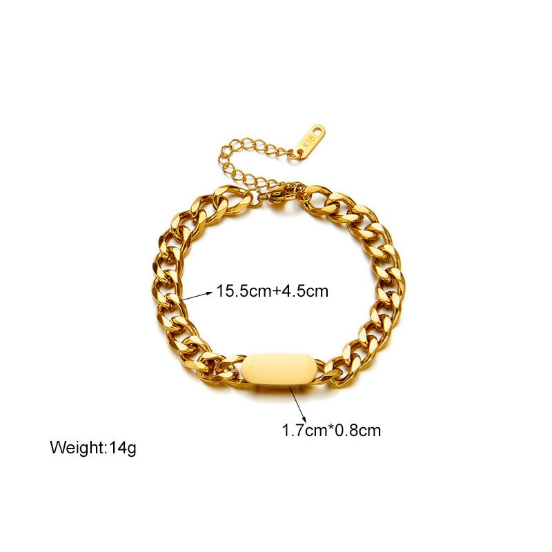 Fashion Niche Design Smooth Rectangular Plate Thick Chain Heavy Metal Minimalist Style High-end Versatile Bracelet_voghion.com