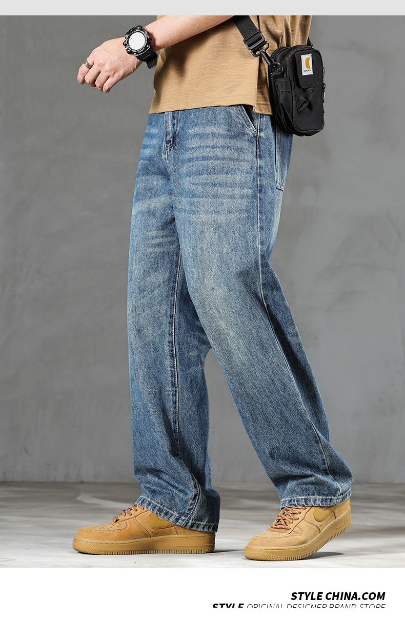 New Spring Jeans Men's Harlan Loose Trendy Brand American Retro Washed Double Craft Mid-waist Large Size Youth Eight-barrel Xiansen K11 Denim Shili_voghion.com