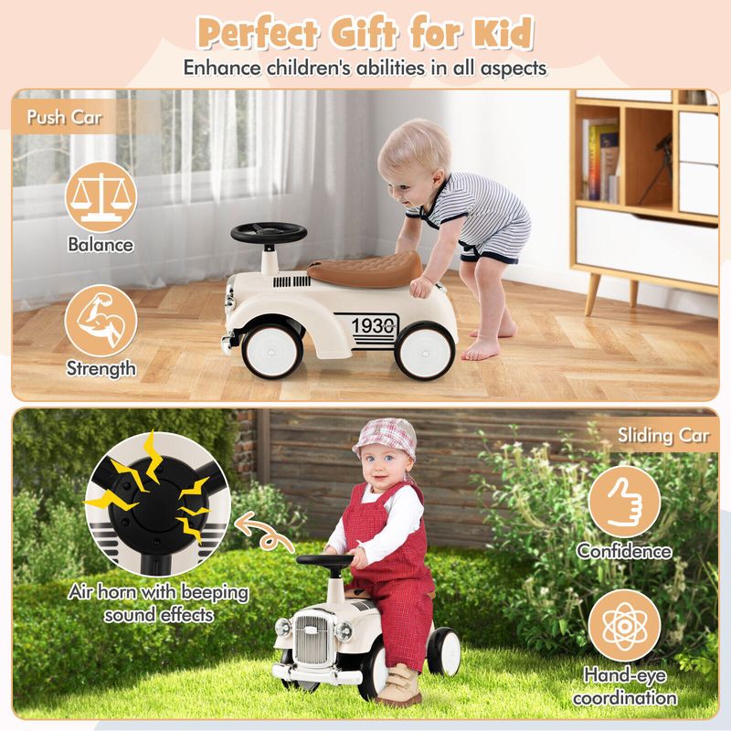 Kids Ride On Car Toddlers Retro Push Car Foot To Floor Riding Toy W/ Storage_voghion.com
