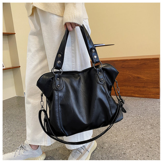 Big Black Shoulder Bags for Women Large Hobo Shopper Bag Solid Color Quality Soft Leather Crossbody Handbag Lady Travel Tote Bag_voghion.com