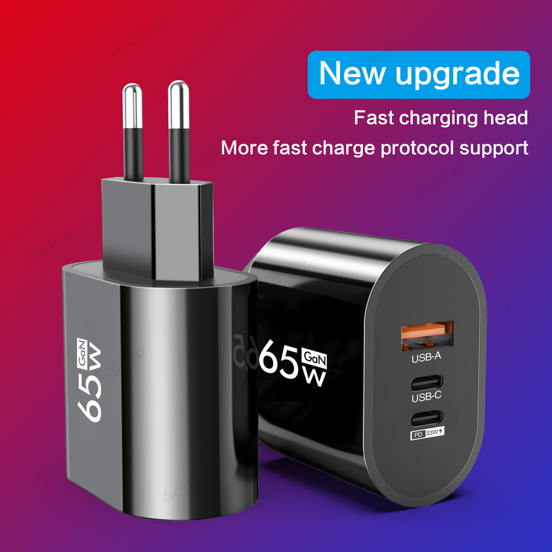GaN 65W PD lādētājs USB C tipa lādētājs Ātrā uzlāde QC3.0 PD3.0 Ātrā uzlāde iPhone Samsung Xiaomi Wallcharging Q3.0 3.0_voghion.com