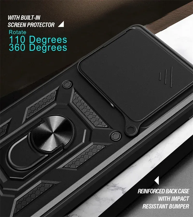 Etui do Xiaomi 15 Pro 14T Pro 5G Redmi Note 14 5G Slide Camera Lens Protection Magnetyczny pierścień Stand Armor Shockproof Cover_voghion.com