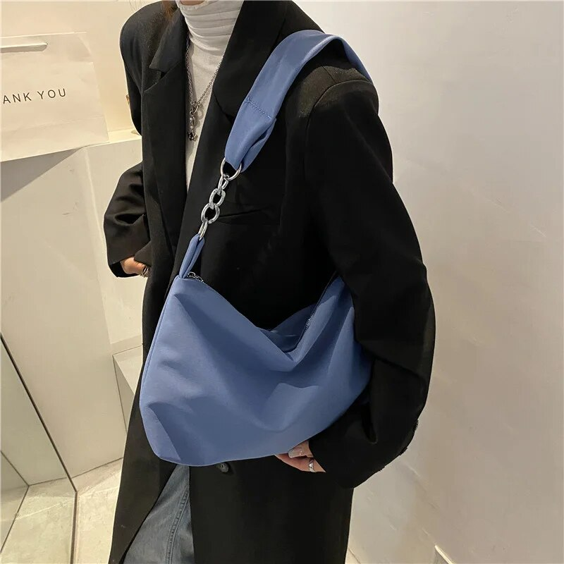 GOLDLON Zwarte crossbodytassen voor vrouwen 2022 Designer handtas Nylon shopper Meisjes ketting Verwijderbare verstelbare riem Messenger schoudertas_voghion.com
