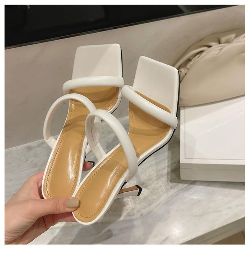 New French Style Versatile Square Toe With Exposed Toes Slim Heels For The Summer Of 2025, Featuring A Straight Strap_voghion.com