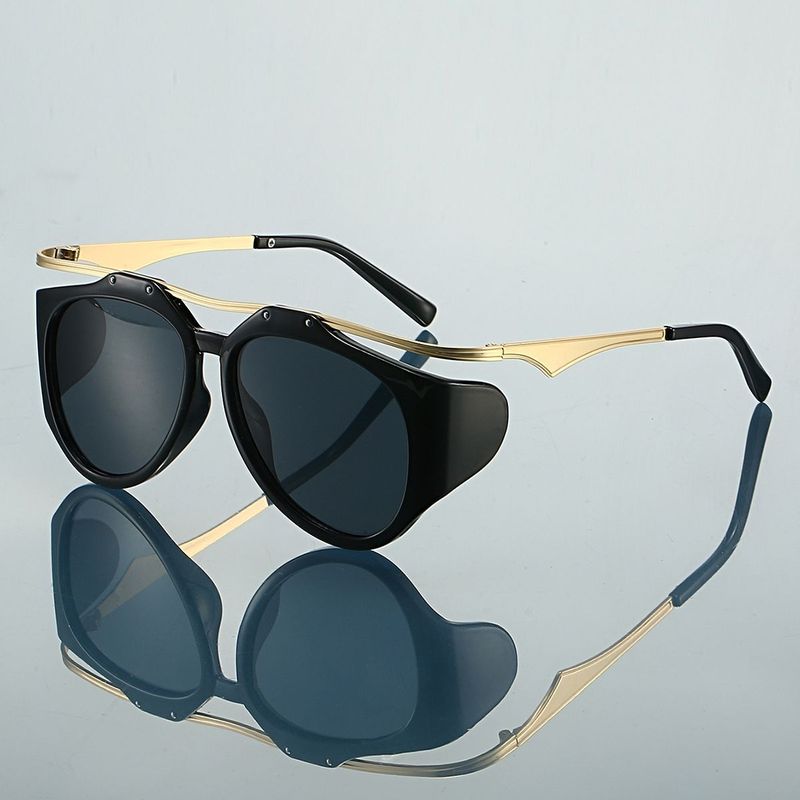 Occhiali da sole ovali di tendenza da donna, occhiali da sole in metallo con gambe antiriflesso_voghion.com