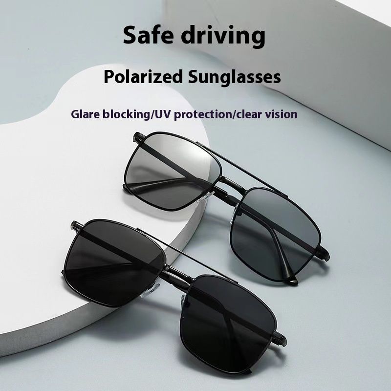 Neue Box Doppelstrahl polarisierte Sonnenbrille Männer photochrome Nachtsichtbrille Fahren Reiten_voghion.com