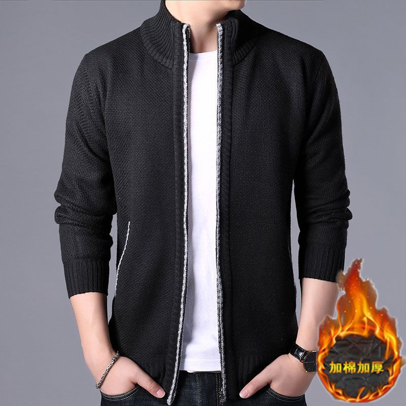 Trui Herfst Winter Mode Casual Geruite Capuchon Fleece Verdikt Heren Losse Pasvorm Plus Size Warme Cardigan_voghion.com