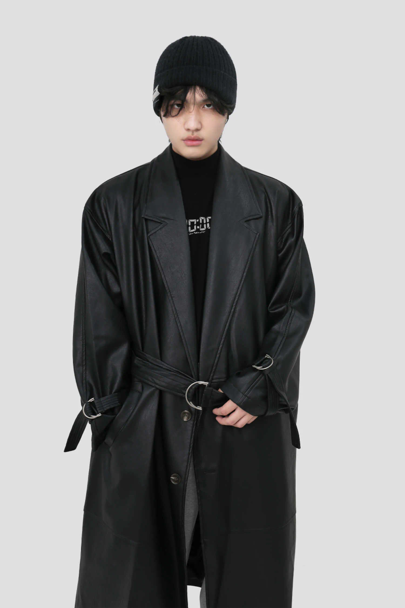 Men's Faux Mauroicardi Autumn Long Oversized Black Brown Soft Pu Leather Trench Coat Men Belt Single Breasted Designer_voghion.com