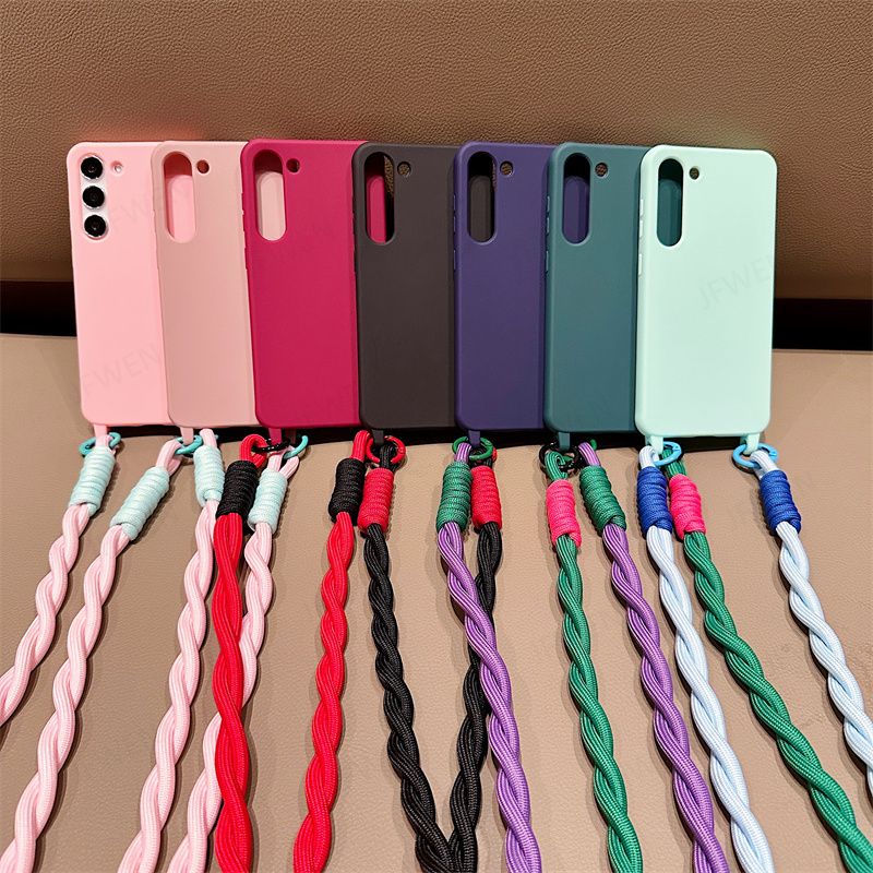 Étui de téléphone avec lanière et collier en bandoulière pour Samsung Galaxy S24 S23 S22 S21 S20 FE Plus Note 20 Ultra Coque arrière en silicone TPU souple_voghion.com
