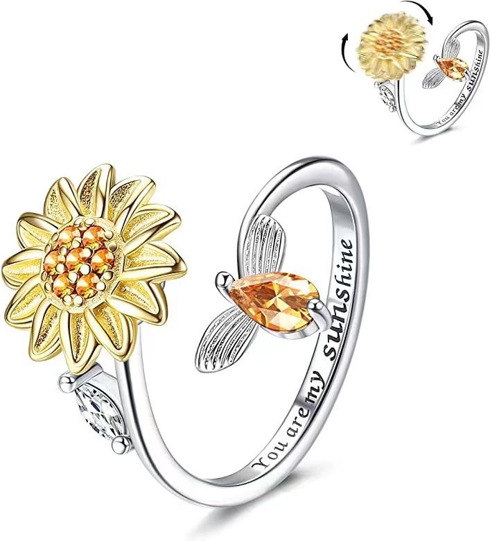 Rotating Engraving Adjustable Anxiety Open Stress Relief Zircon Ring For Women_voghion.com
