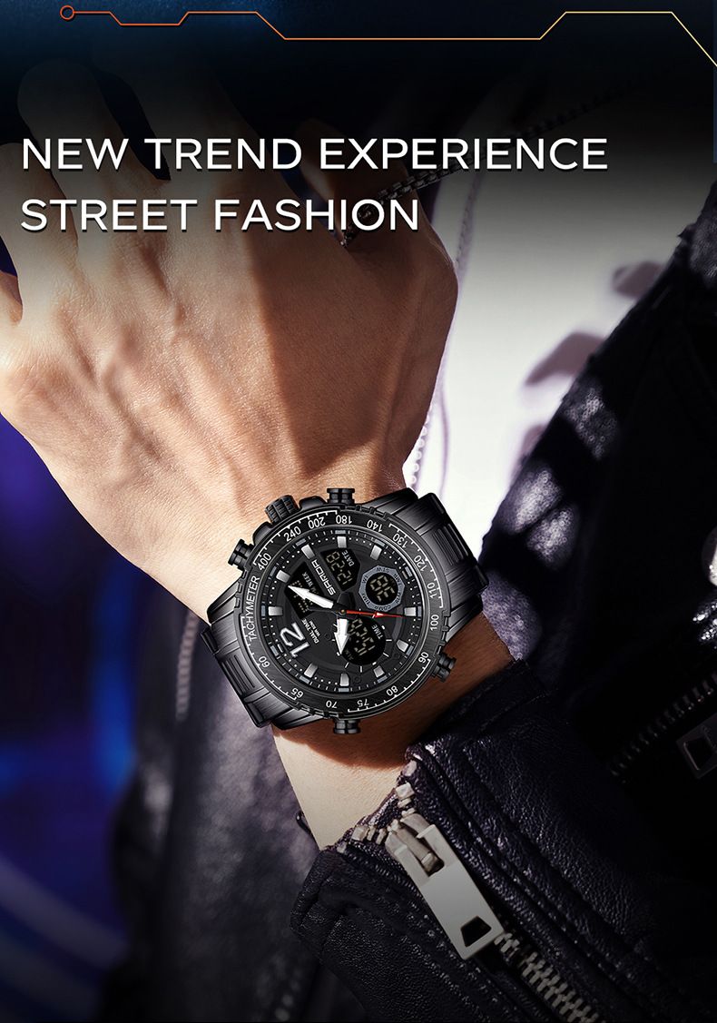 Multi-Function Digital Watch With Stainless Steel Band Waterproof, Luminous, Dual Time, Stopwatch, Alarm, Calendar Sporty Stylish Round Dial Watch_voghion.com