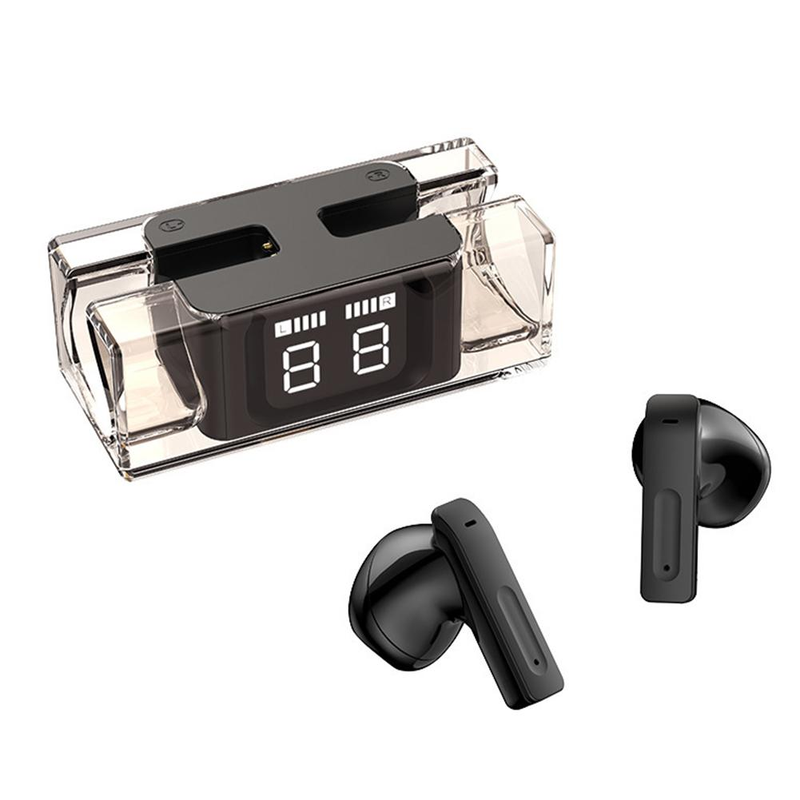 SP28 TWS E90 Mini ausīs ievietojamas austiņas Pilnībā caurspīdīgas bezvadu Bluetooth austiņas Mūzikas austiņas 5.3 digitālais retro displejs D3F6_voghion.com