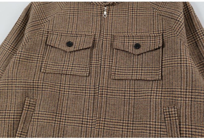 Klassische karierte Harrington-Jacke für Herren – Wollmischung, bequeme Passform, Stehkragen, Reißverschluss vorne, lange Ärmel, lässige Oberbekleidung für Herbst und Frühling_voghion.com