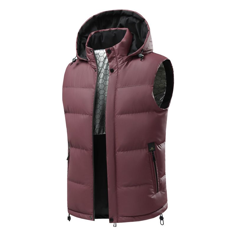 Leichte Kapuzenweste für Herren mit Graphenheizung, ärmellose Streetwear-Jacke mit Reißverschluss für die Freizeit, Schwarz/Grau/Rot_voghion.com