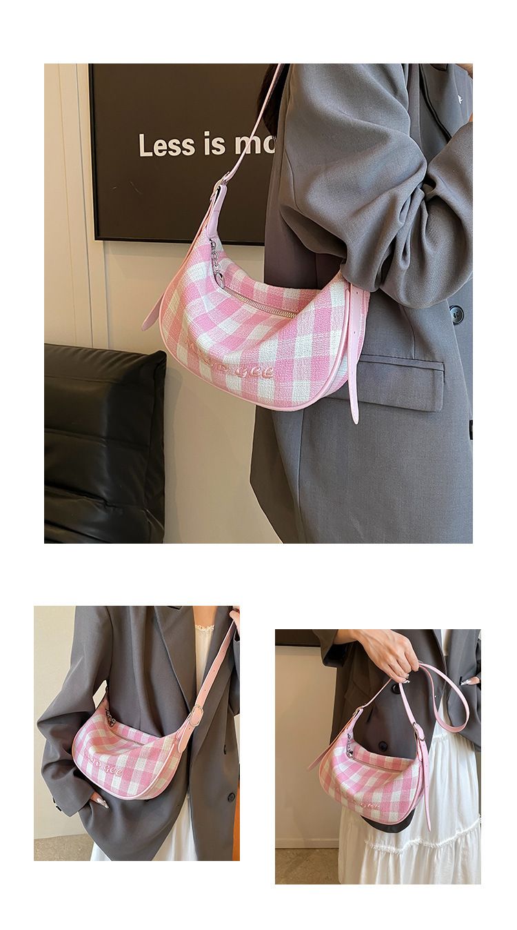 Large-Capacity Canvas Fall/Winter 2025 New Shoulder Bag Crossbody Bag Plaid Dumpling Bag_voghion.com