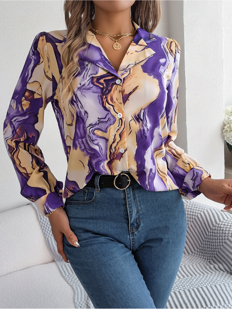 Camicia a maniche lunghe con colletto a righe e blocchi di colore casual primavera estate 2025 da donna_voghion.com