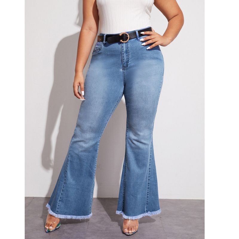 Women's clothing HSF2347 fashion versatile wide-leg washed stretch denim bell-bottom pants_voghion.com