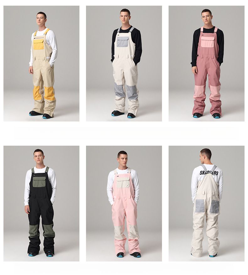 Pantaloni da sci monopezzo Snowy Style con cinturino singolo, antivento, impermeabili, tuta color block, attrezzatura da sci unisex per esterni_voghion.com