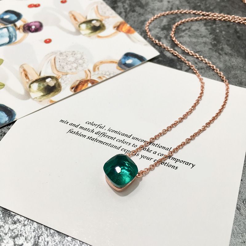 Geometrische facettierte Kristall-Halskette, Kupfer-Wasserwellenkette, verstellbar, 40 + 5 cm, Frühlings- und Sommerschmuck in Bonbonfarben für Damen_voghion.com
