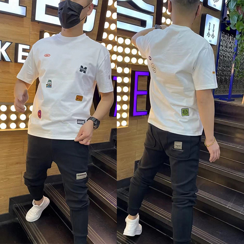 Summer New Short Sleeved For Men's Printed Slim Fit Half Sleeve Versatile Elastic Round Neck Casual Fashion Brand_voghion.com