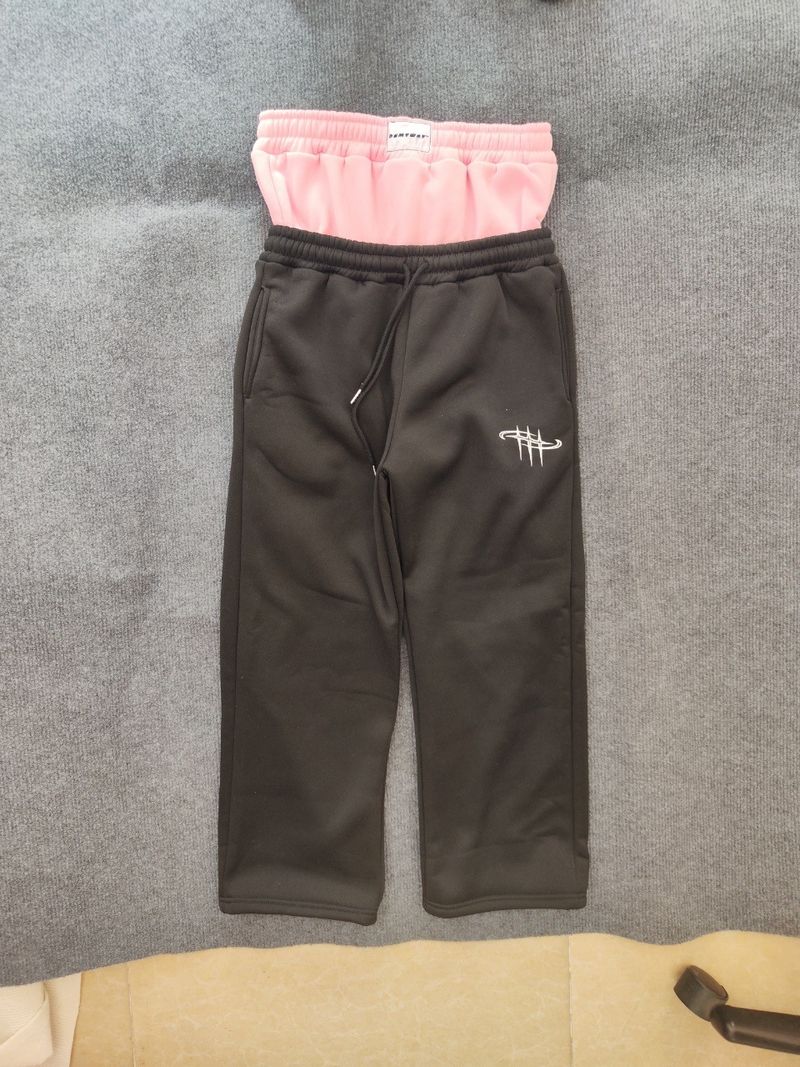 Men's Clothing Autumn And Winter Plus Velvet Sweatpants Women Elastic Waist Drawstring Sports Letter Embroidery Loose Straight Women's Casual Trousers_voghion.com