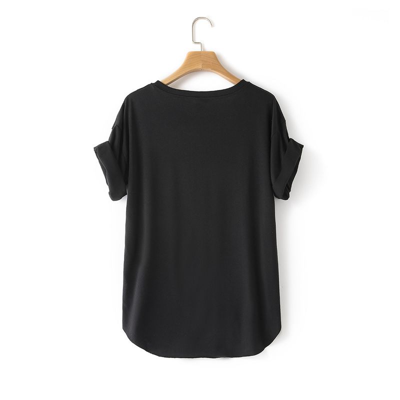 T-shirt retrò da donna a maniche corte stampata con lettera per bambini con luna sciolta_voghion.com