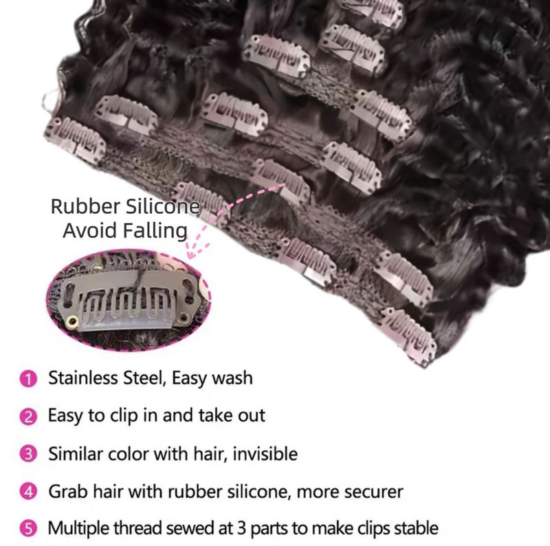 Hair Extensions Wigs Long Curly Hair 6 Piece Set Clip Hair Extensions Kinky Curl Fluffy Afro_voghion.com