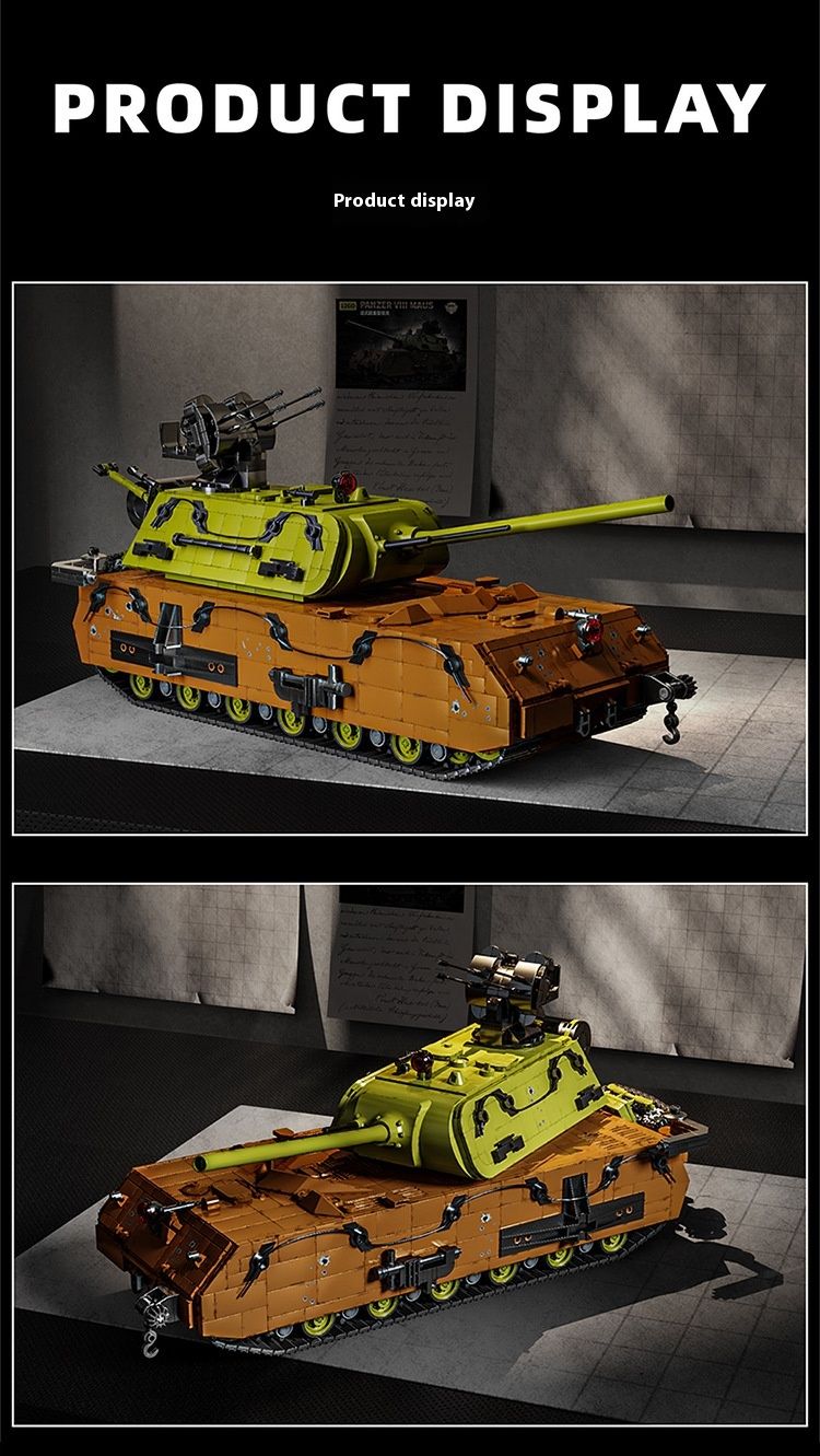12GO98001-2 Modèle de char super lourd de style souris allemande, jouet de construction à assemblage de puzzle de haute difficulté_voghion.com