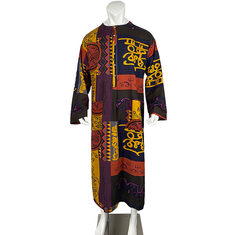 Muslimska herrrock Europeisk och amerikansk Casual Lös Oracle Elephant Print Etnisk stil långärmad jumpsuit_voghion.com