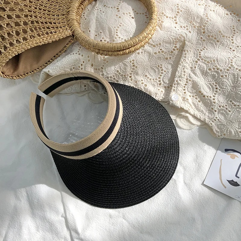 Cappello di paglia con coda di cavallo, da donna, estivo, protettivo, trasparente, fatto a mano, in rafia naturale, con visiera parasole primaverile_voghion.com