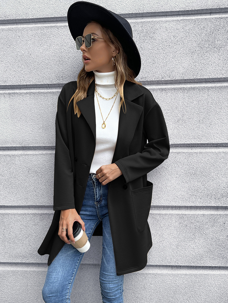 Abbigliamento donna autunno e inverno cardigan di media lunghezza giacca doppiopetto in maglia per donna_voghion.com