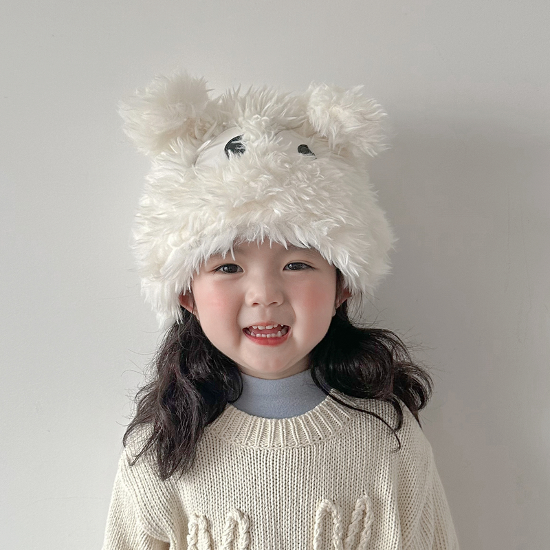 Laste karvane sügis-talvine naljakas multifilm kutsika pullovermüts silmade ja pikkade kõrvadega armas beebiplüüsmütsi trendikas_voghion.com