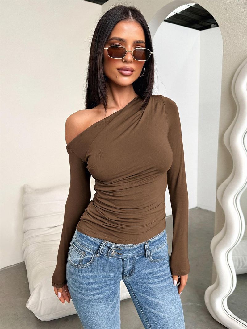 Maglietta da donna Y2K 2025, nuovo stile, scollo a V, spalle scoperte, manica lunga, maglia estiva di alta qualità, top piccante da ragazza_voghion.com