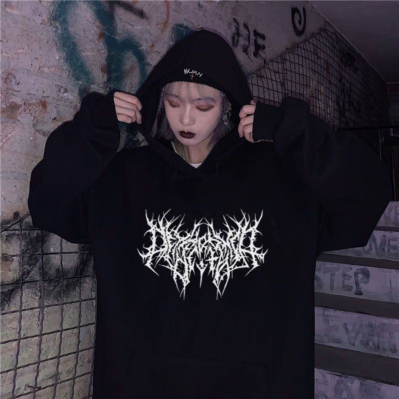 Abbigliamento maschile Felpa con cappuccio oversize gotica Felpa a maniche lunghe Estetica Hip Hop Retro Amici Outfit_voghion.com