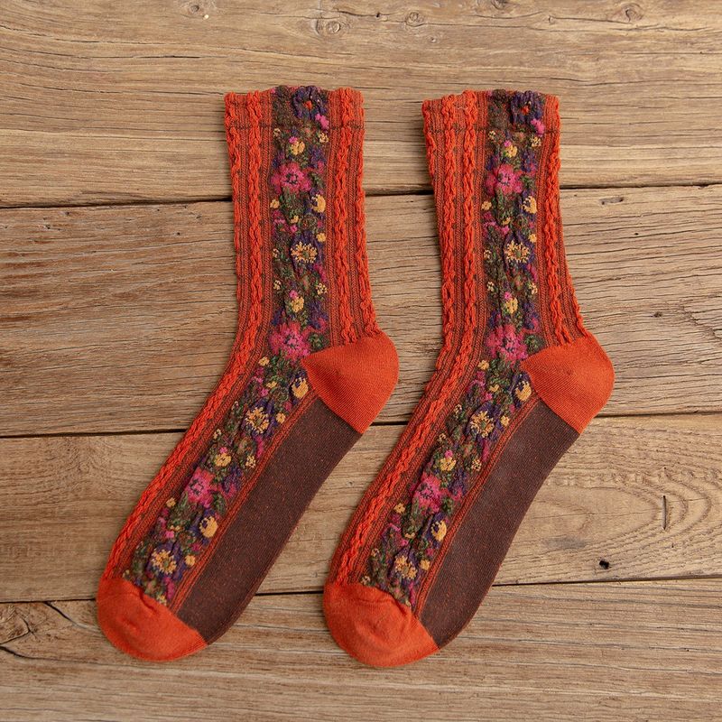 2025d 2024 Nieuwe Mid-Calf Lente Zomer Etnische Stijl Bloemen Damessokken_voghion.com