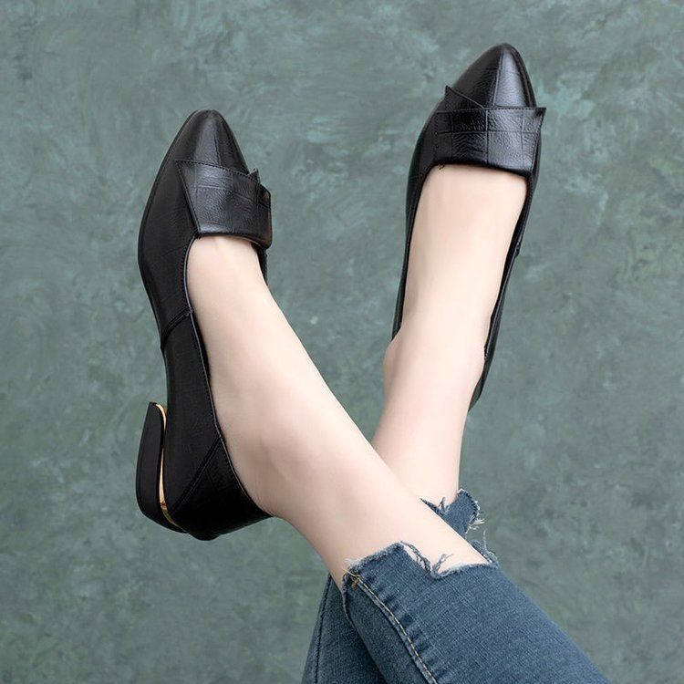 Damen Single Frühling und Herbst Neue dicke Ferse Mama weiche Sohle kleine Lederschuhe für Frauen_voghion.com